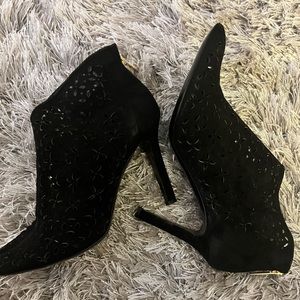 Tamara Mellon COCO Black Suede Cutouts Booties Heels